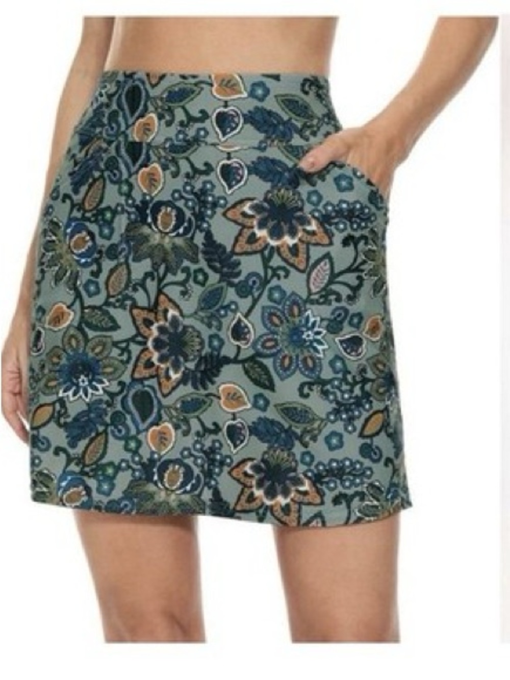 Floral A-Line Mini Skort in Teal with Pocket Detail